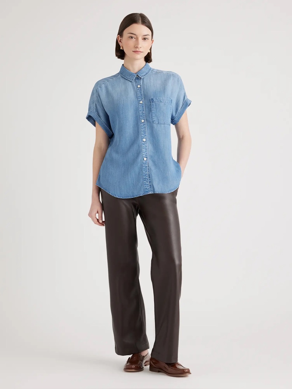 Quince Light Blue Short-Sleeve Denim Button-Up